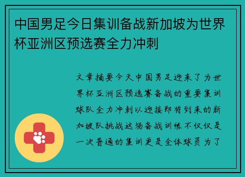中国男足今日集训备战新加坡为世界杯亚洲区预选赛全力冲刺